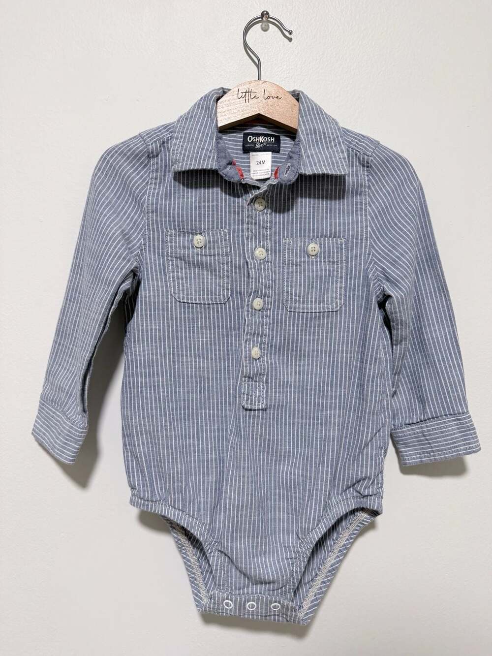 OshKosh B'Gosh Striped Long Sleeve Bodysuit Size 24M Blue White